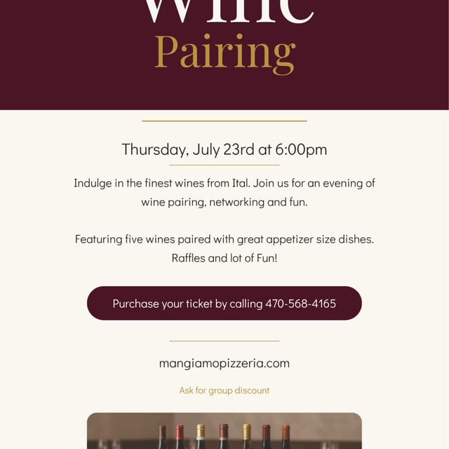 Wine Pairing Event! July 23rd @ 6:30pm